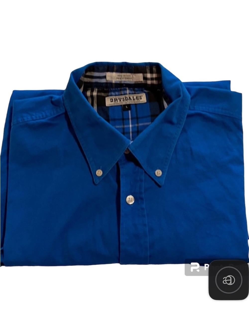 Drysdales Large Royal Blue Western Button Down Shirt 100% Cotton Long Sleeve